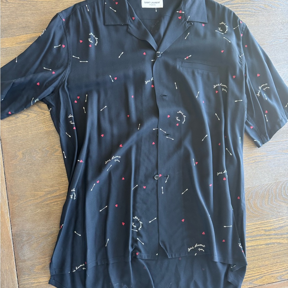 Saint Laurent Black Casual Button Down Shirt with Subtle Print